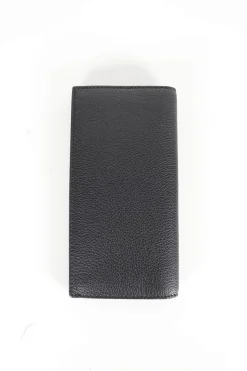 Black grained calf long wallet.