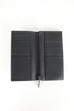 Black grained calf long wallet.
