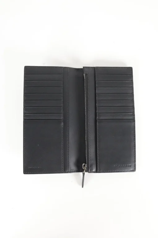 Black grained calf long wallet.
