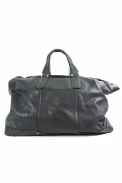 Black grained calf twin handle tote bag with top zip opening.