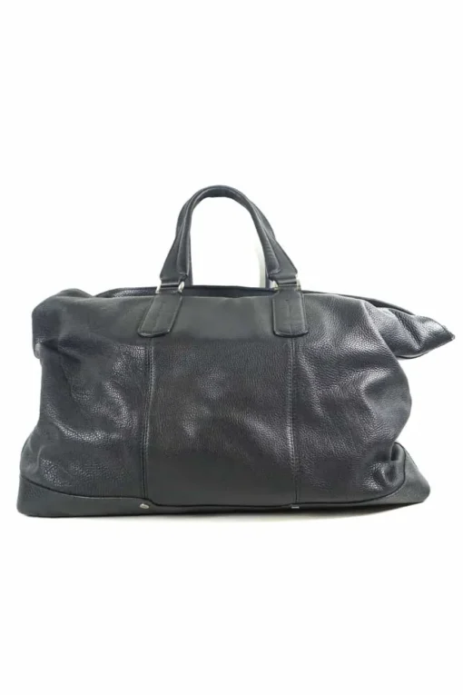 Black grained calf twin handle tote bag with top zip opening.