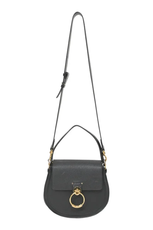 Black grained calfskin Tess bag with detachable shoulder strap
