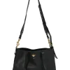 Black grained leather tote bag with gold-tone hardware