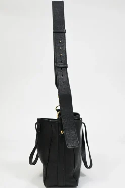 Black grained leather tote bag with gold-tone hardware