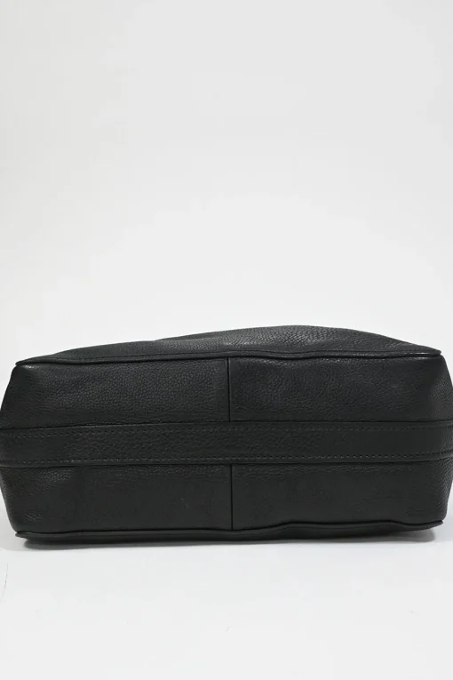 Black grained leather tote bag with gold-tone hardware