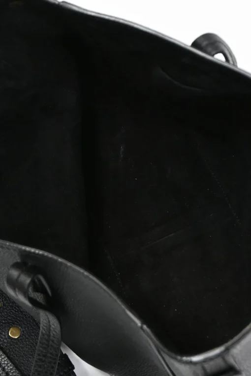 Black grained leather tote bag with gold-tone hardware