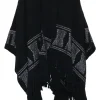 Black handwoven cotton Andean wrap-front fringe shawl