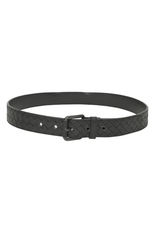 Black intrecciato nappa leather buckle belt