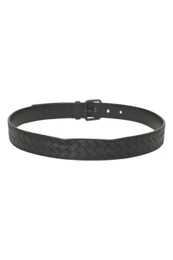 Black intrecciato nappa leather buckle belt