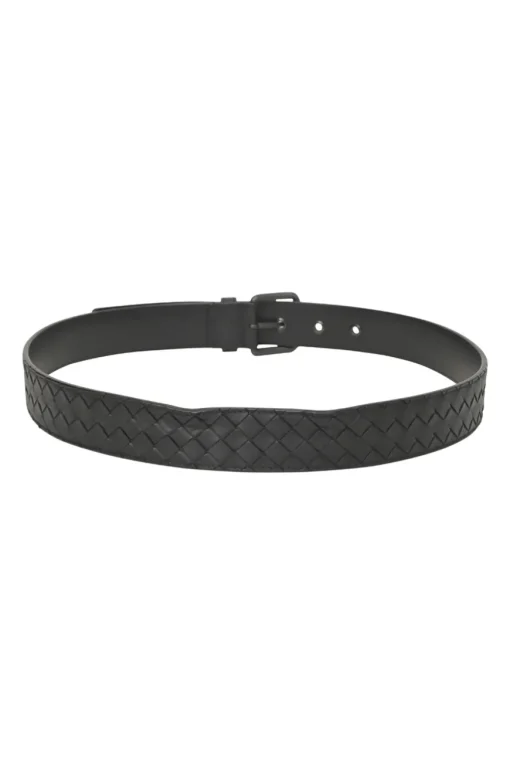 Black intrecciato nappa leather buckle belt