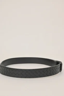 Black intrecciato nappa leather buckle belt