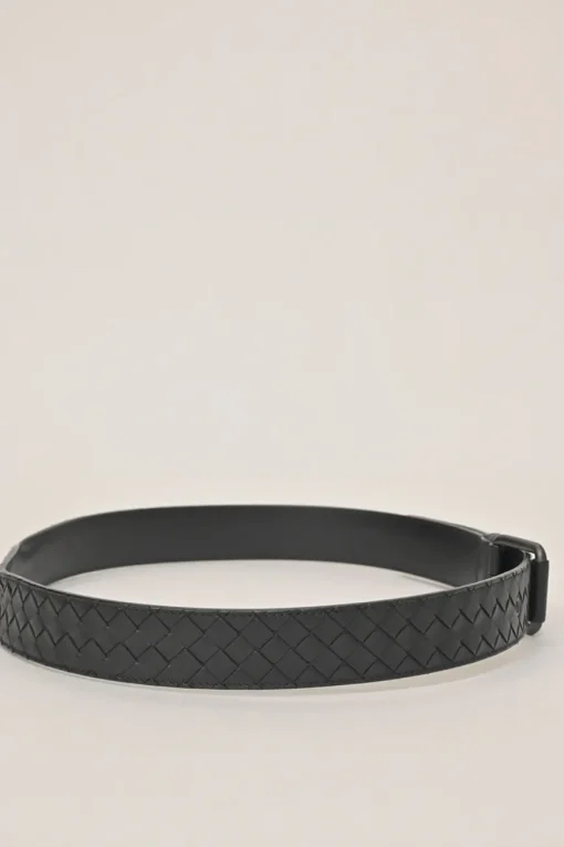 Black intrecciato nappa leather buckle belt