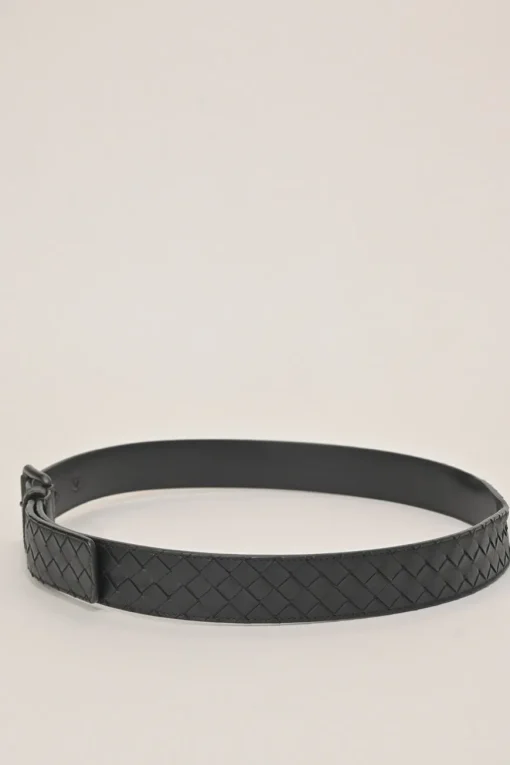 Black intrecciato nappa leather buckle belt