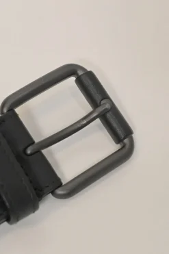 Black intrecciato nappa leather buckle belt