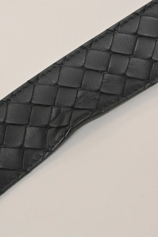 Black intrecciato nappa leather buckle belt