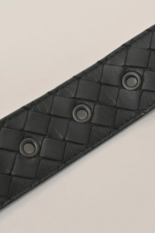 Black intrecciato nappa leather buckle belt