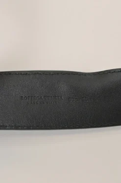 Black intrecciato nappa leather buckle belt