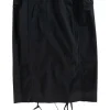 Black knee length cotton mix skirt with back zip feature and bottom ties