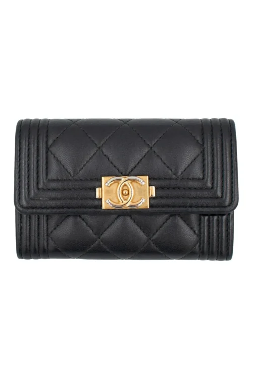 Black lambskin 'Boy Chanel' flap card holder