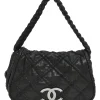 Black lambskin Hidden Chain flap purse with silver-tone metallic Coco Mark plaque