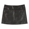 Black lambskin mid-rise pull-on mini skirt