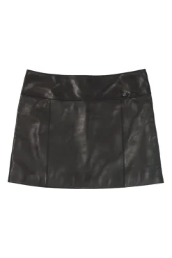 Black lambskin mid-rise pull-on mini skirt