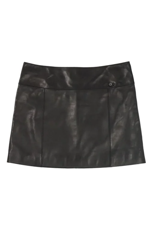 Black lambskin mid-rise pull-on mini skirt