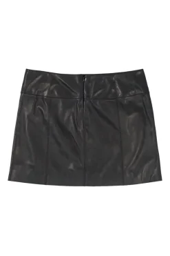Black lambskin mid-rise pull-on mini skirt