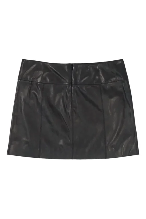 Black lambskin mid-rise pull-on mini skirt