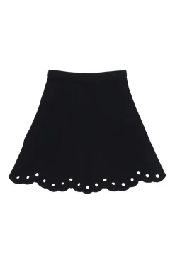 Black laser-cut viscose-blend scalloped mini A-line skirt