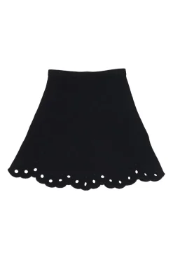 Black laser-cut viscose-blend scalloped mini A-line skirt
