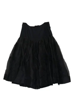 Black layered silk-blend tulle tiered A-line skirt