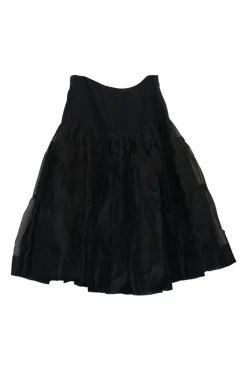 Black layered silk-blend tulle tiered A-line skirt
