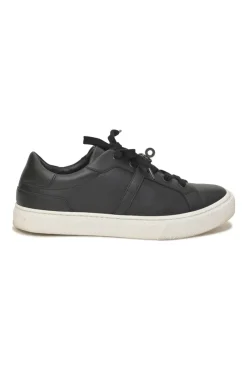 Black leather and rubber low-top Day sneakers with palladium-plated Kelly buckle mid-arch strap