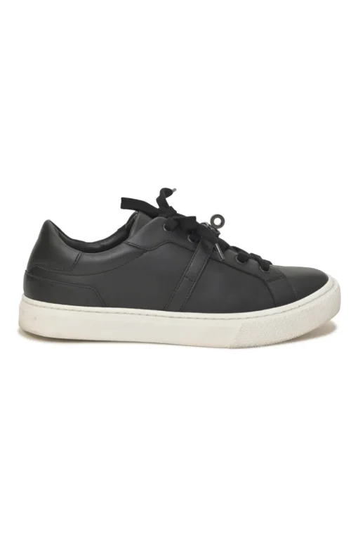 Black leather and rubber low-top Day sneakers with palladium-plated Kelly buckle mid-arch strap