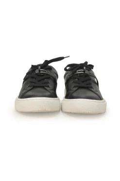 Black leather and rubber low-top Day sneakers with palladium-plated Kelly buckle mid-arch strap