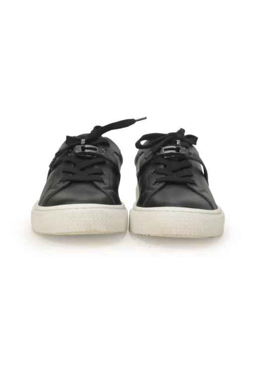 Black leather and rubber low-top Day sneakers with palladium-plated Kelly buckle mid-arch strap