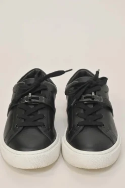 Black leather and rubber low-top Day sneakers with palladium-plated Kelly buckle mid-arch strap