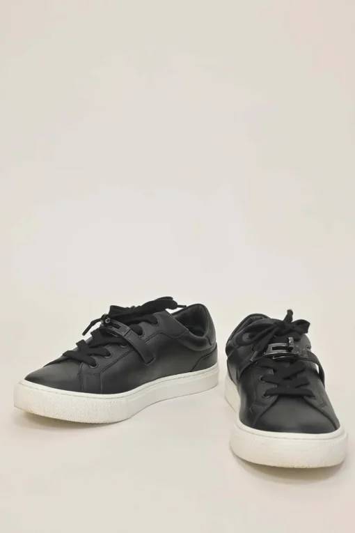 Black leather and rubber low-top Day sneakers with palladium-plated Kelly buckle mid-arch strap