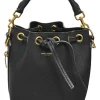 Black leather Emanuelle drawstring bucket bag