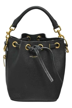 Black leather Emanuelle drawstring bucket bag