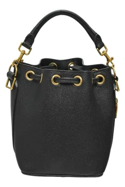 Black leather Emanuelle drawstring bucket bag