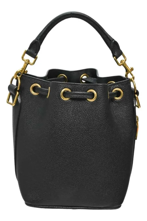 Black leather Emanuelle drawstring bucket bag