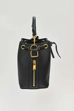 Black leather Emanuelle drawstring bucket bag
