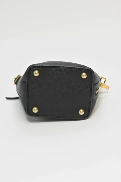 Black leather Emanuelle drawstring bucket bag