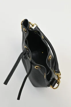 Black leather Emanuelle drawstring bucket bag