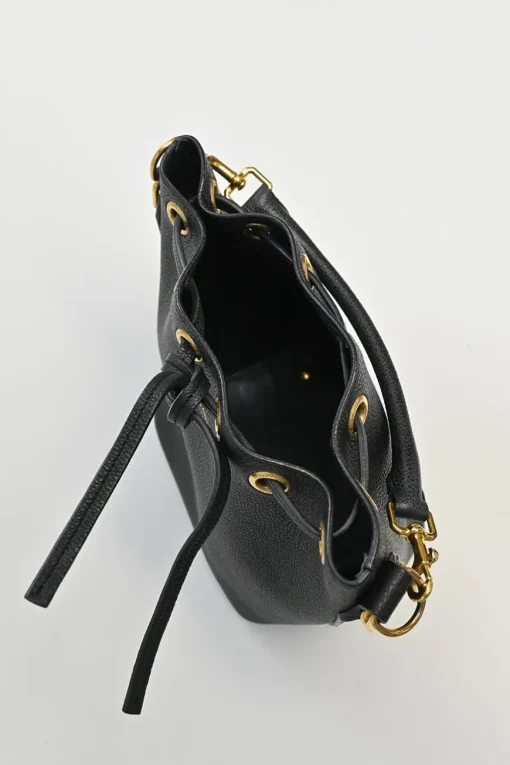 Black leather Emanuelle drawstring bucket bag