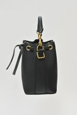 Black leather Emanuelle drawstring bucket bag