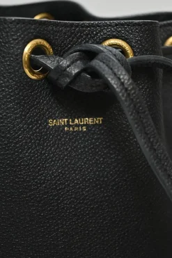 Black leather Emanuelle drawstring bucket bag