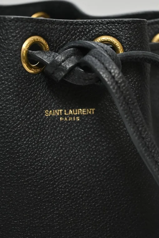 Black leather Emanuelle drawstring bucket bag